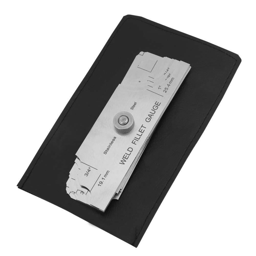 Juego de medidores de inspección de soldadura de filete de 7 piezas con estuche de cuero - (1/8 "- 1") Medición cubital y pulgada para verificar la longitud de la pierna y el grosor.
