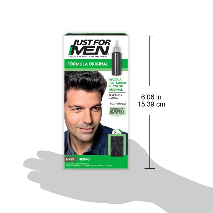 Just For Men, Tinte Colorante En Shampoo, Negro H55, Opción Ideal Para Cubrir 100% de Las Canas, 66ml