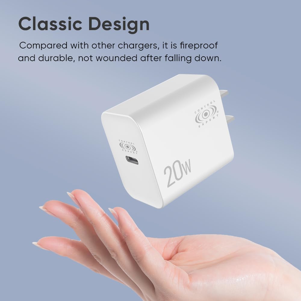 CONTROL EXPERT Cargador USB C 20W Portátil 5V 3A Carga Rápida (Blanco)