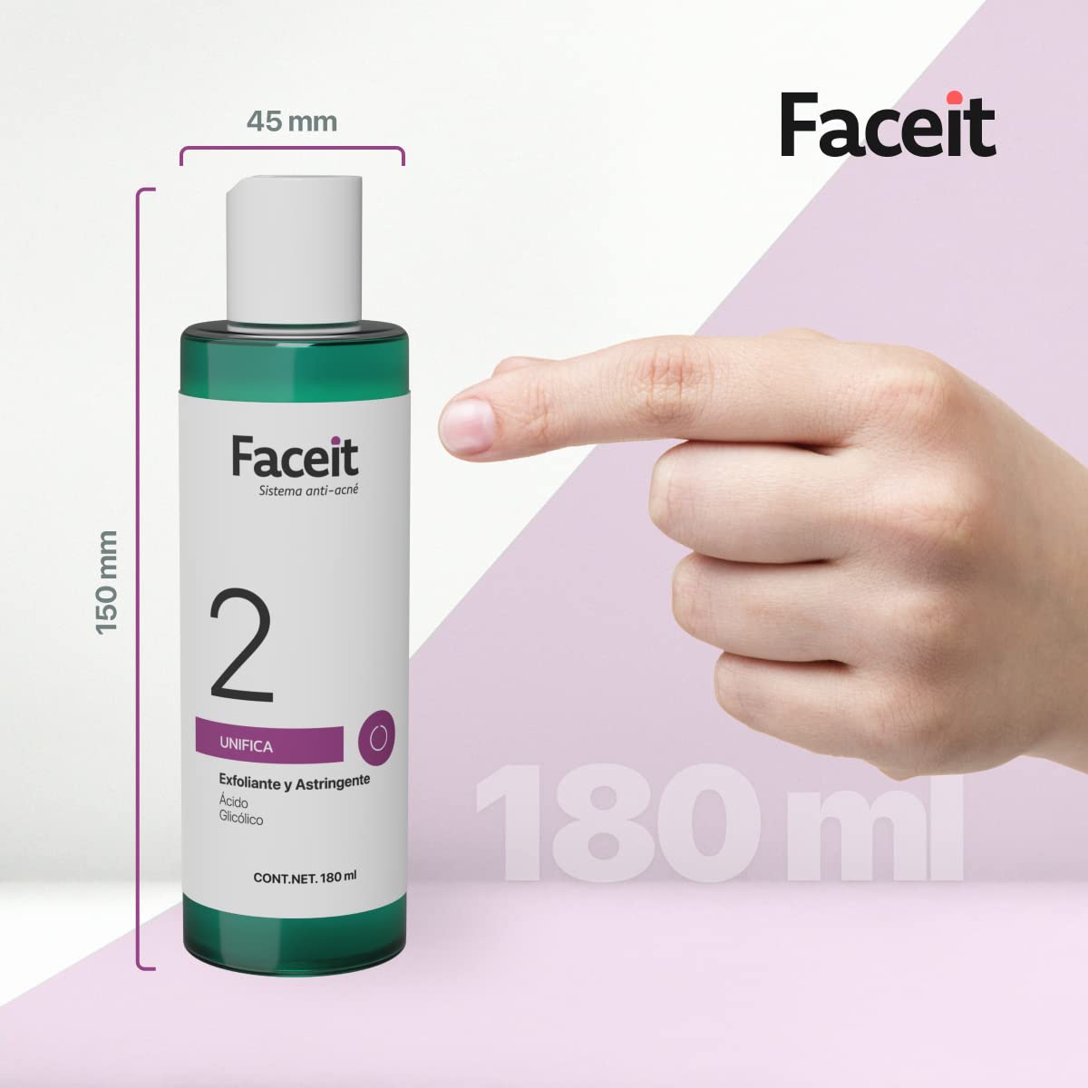 FACE.IT | Tónico Facial Ácido Glicólico, Aloe Vera I Tratamiento Anti Acné I Skin Care I Exfoliante Facial I Elimina las Impurezas | Unifica Textura de la Piel I PASO 2 Unifica I 180 ml