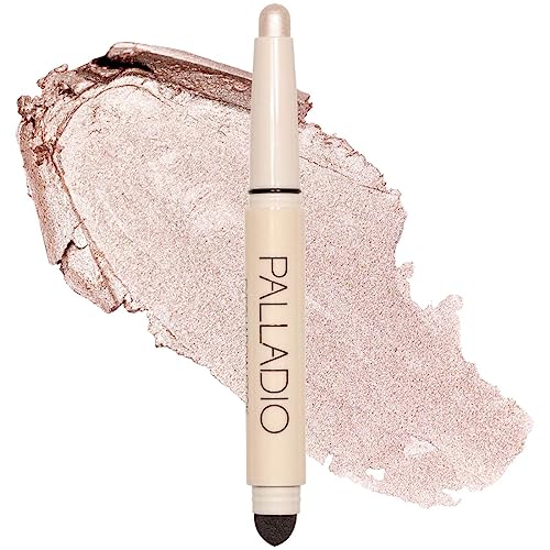 Palladio Barra de sombra de ojos impermeable con esponja mezcladora, aplicación duradera y sin esfuerzo, Pearl Shimmer