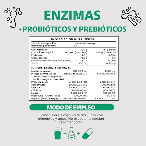 Enzimas Digestivas y Probióticos Lactobacillus acidophilus 60 Cápsulas
