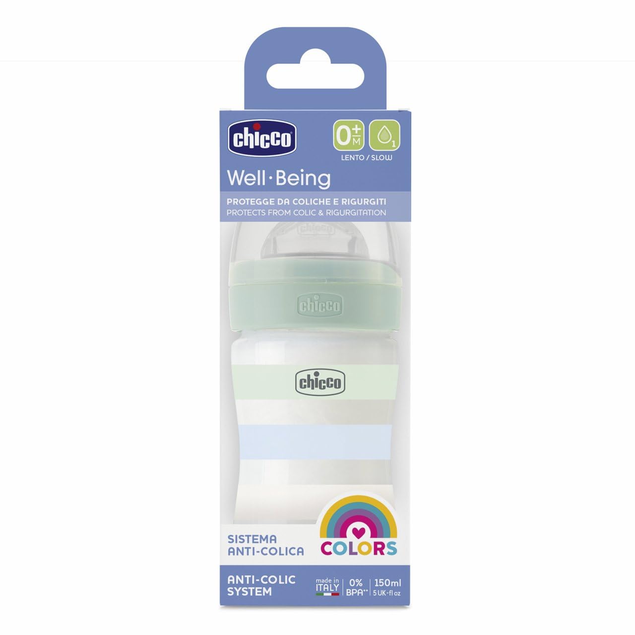 Chicco Biberón Well Being 150 ml Verde/Azul