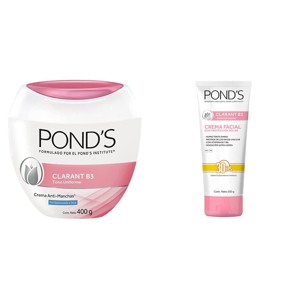 Pond's Crema Facial Anti-manchas Clarant B3 Piel Balanceada a Seca 400 g + Crema Facial Clarant B3 con Factor de Protección Solar 30, 200 g