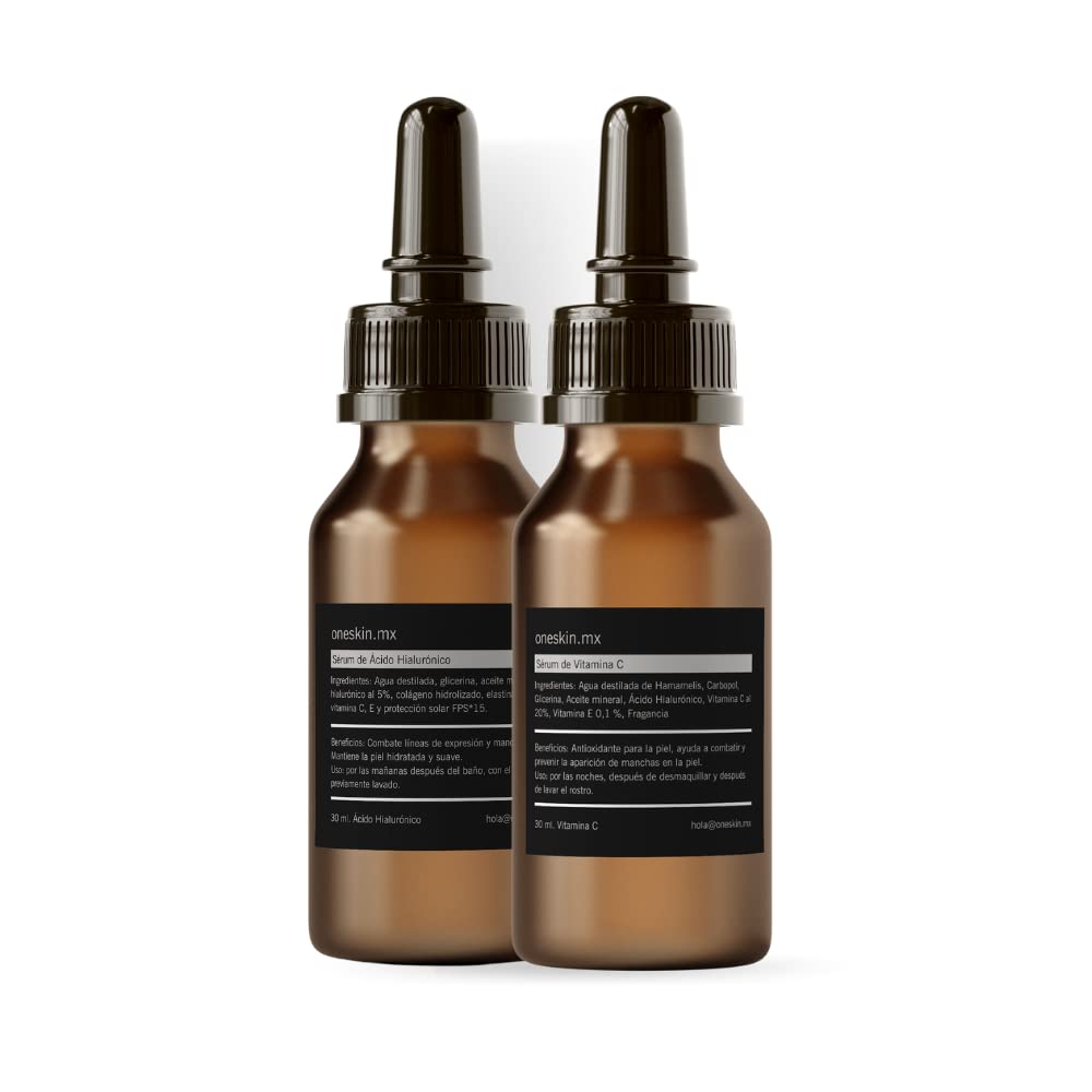 Oneskin Kit Ácido Hialurónico & Vitamina C Para Hombre & Mujer | 30ml cada Sérum| Regeneradora, Hidratante, Antimanchas y Antiarrugas | Fórmula mejorada | Skincare routine para Hombre