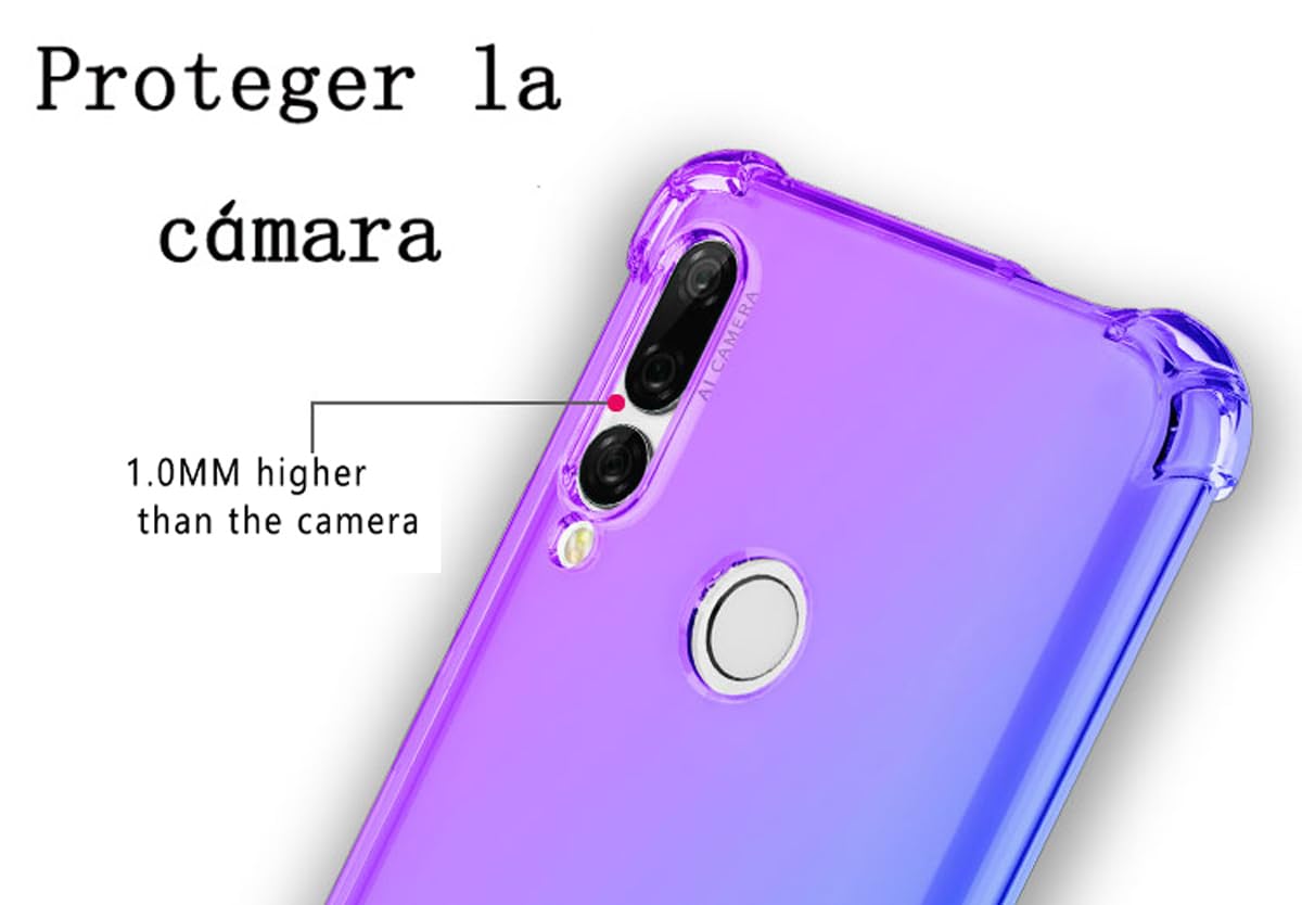 DABUNA Funda para Huawei Y9 Prime 2019 Case Uso Rudo,Transparente Colores Degradados Protectora de Cámara Anticaída Carcasa Bumper(Púrpura Azul)