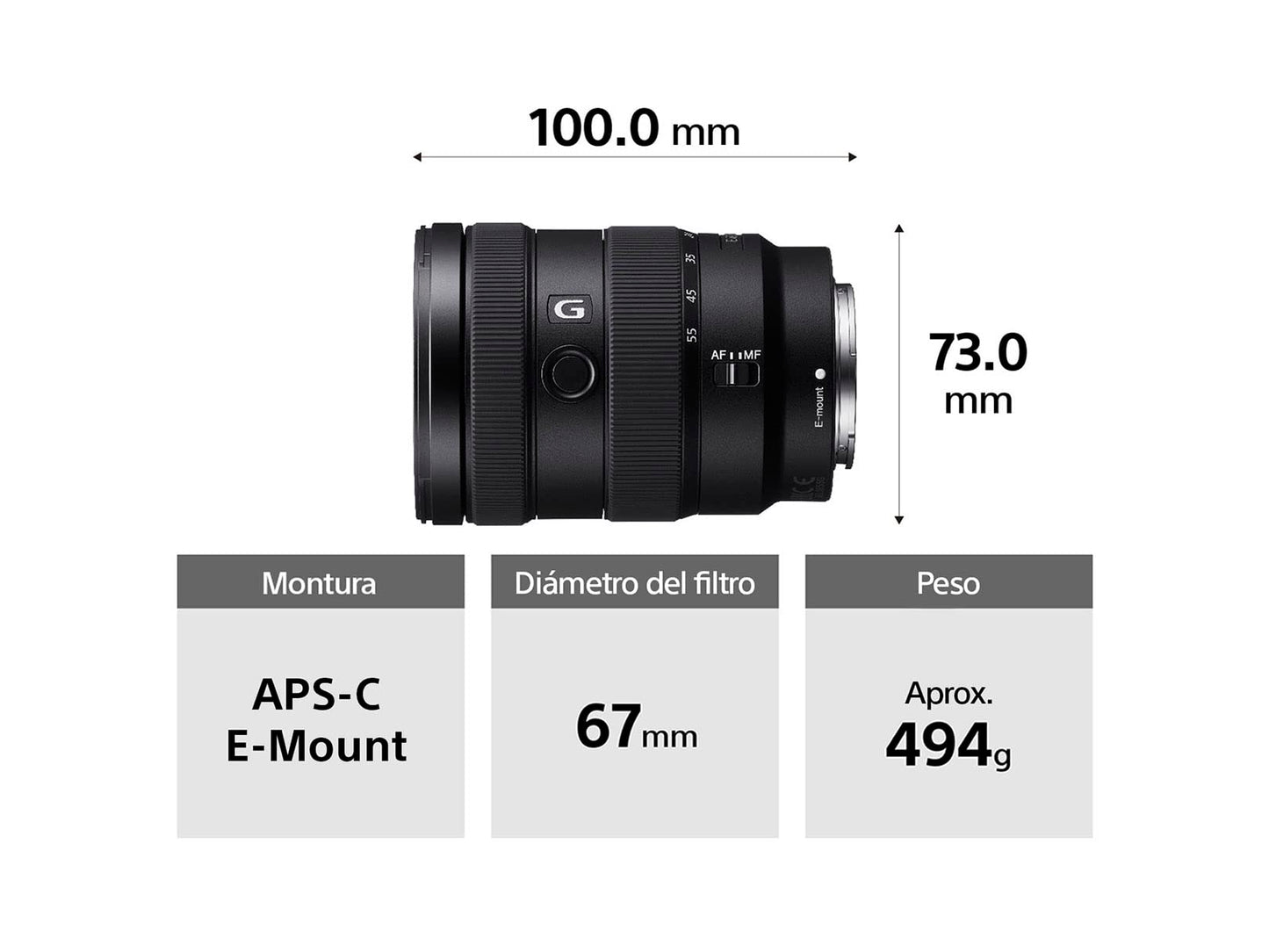 Sony Lente G™ Angular Zoom 16-55mm F2.8 Montura E APS-C con Estabilizador SEL1655G