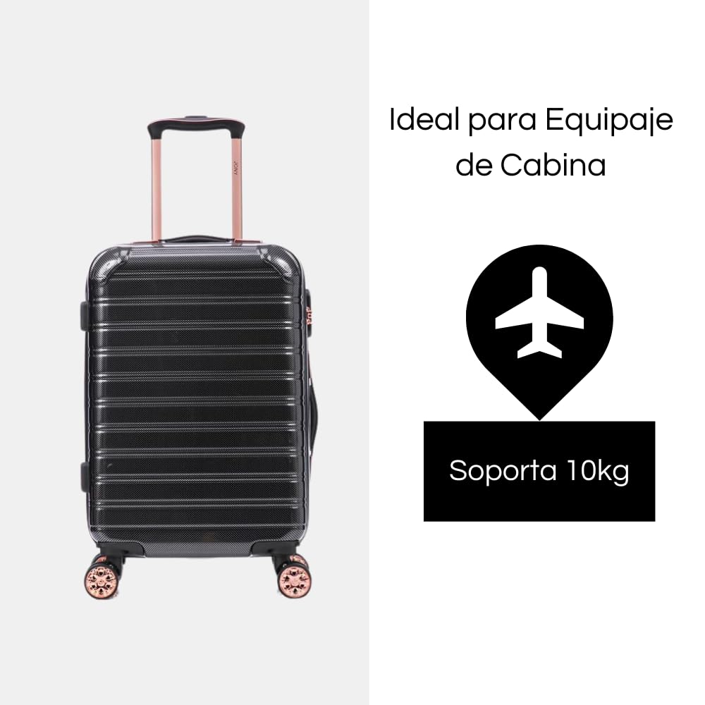 Maleta de Mano JONY Carry On Rigida Resistente Ruedas Giratorias 360 Mango Expandible ABS Candado de Seguridad (negro oscuro)