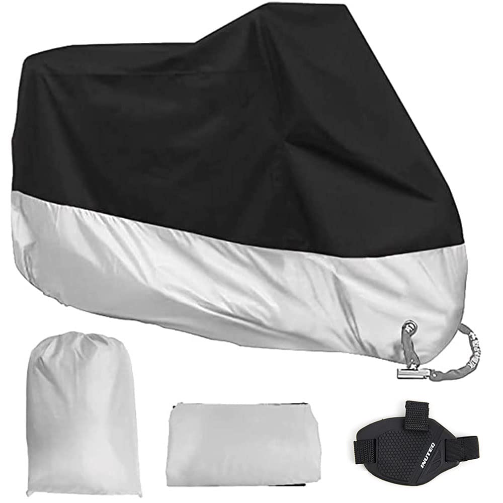 Jiula Funda para Moto Set Cubierta de la Motocicleta - Funda para Moto Set Impermeable, con Accesorios de Cambio de Marchas para Zapatos, 245 x 105 x 125 CM (2XL,Plata+Cambio de Marchas para Zapatos)
