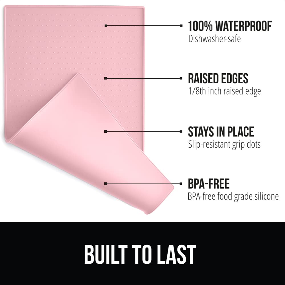 Gorilla Grip 100% Impermeable con Borde Elevado, Alfombrilla de alimentación de Silicona para Mascotas, sin BPA, Las Alfombrillas para Comida para Perros y Gatos contienen derrames, 28x18 Pink