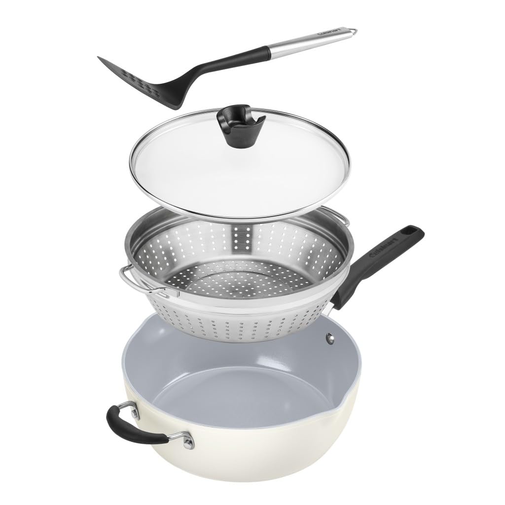 Cuisinart - Juego de 4 sartenes preferidas - Crème de la Creme (4.5 cuartos de galón) Sartén multiusos con tapa, vaporizador, volteador ranurado)