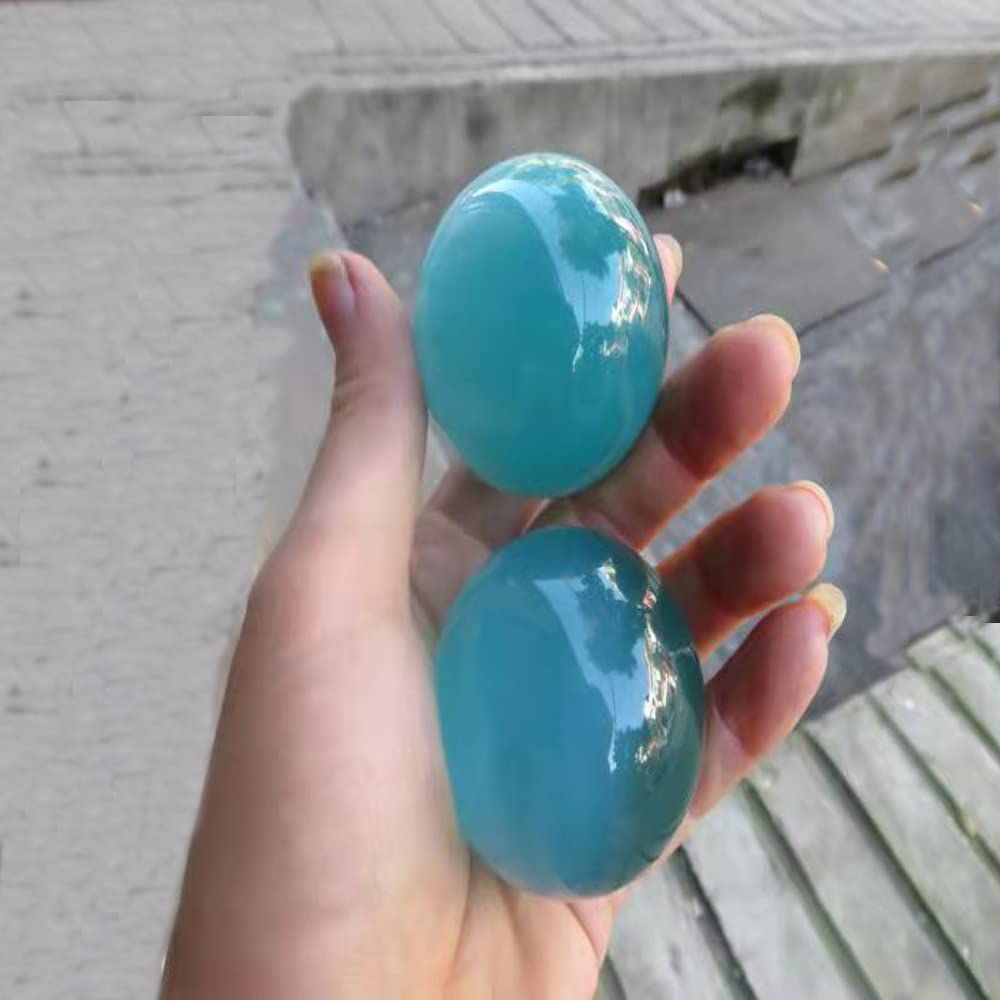 Bolas baoding de vidrio artificial de ojo de tigre azul claro de 1.57 pulgadas, bolas de salud chinas de cuarzo curativo para terapia de manos, alivio del estrés y ejercicio con dedos y muñeca con bolsa de transporte (paquete en caja) M43
