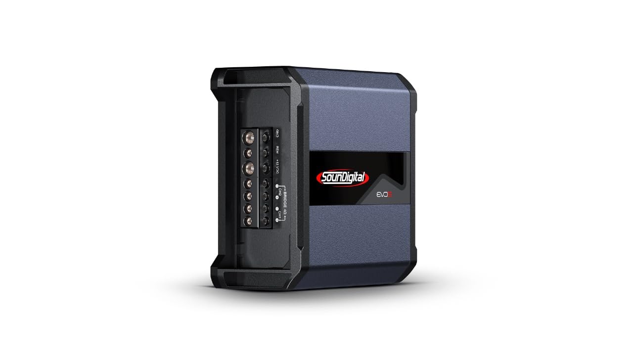Amplificador de Rango Completo SounDigital Gris EVO5 400.2-2 Canales 400 Vatios RMS 4 Ohmios para Coche