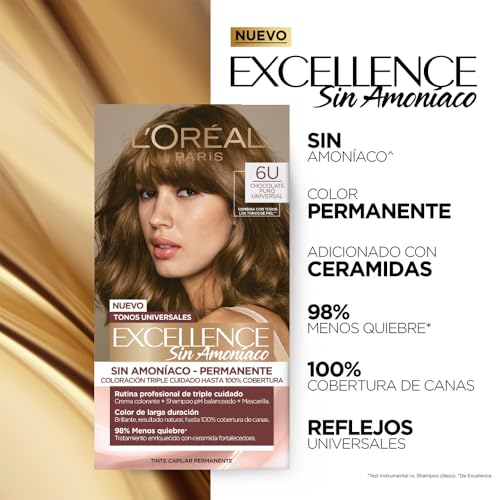 Pack de 2 Tintes sin Amoniaco L'Oréal Paris Excellence Tono 6U Chocolate - ¡Color Intenso y Duradero para un Cabello Radiante!
