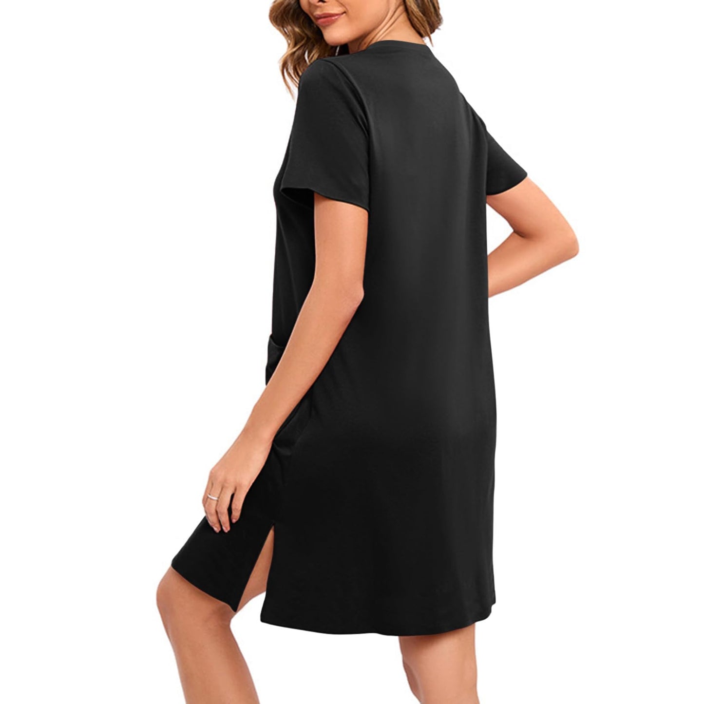 Batas ligeras para mujer, ropa de estar por casa cómoda, bata con cremallera en la parte delantera, vestidos de casa de manga corta, ropa de dormir holgada Black XX-Large