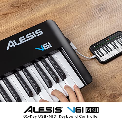 Alesis V61 MKII - Teclado Controlador MIDI USB, 61 teclas sensibles a la velocidad, 8 Pads con Full Level, Arpegiador, Rueda Pitch/Mod, Note Repeat y Suite de software