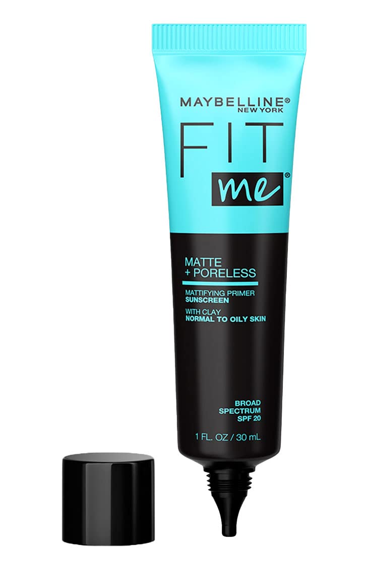 MAYBELLINE fit me! primer matte & poreless, color transparente + Base de Maquillaje Fit Me Matte, 120 Classic Ivory