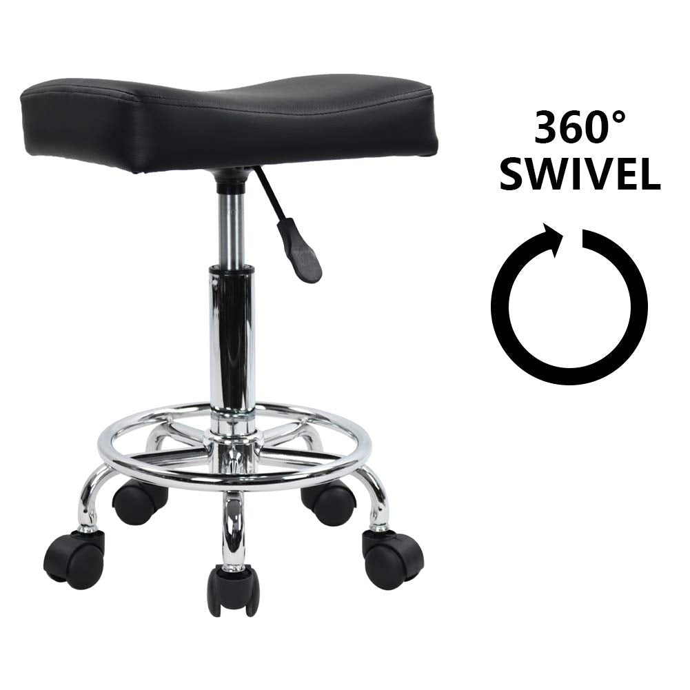 KKTONER - Taburete Cuadrado con Ruedas de Piel sintética, Altura Ajustable, Giratorio, para Masaje, SPA, salón, taburetes de Trabajo, Silla de Trabajo con Ruedas