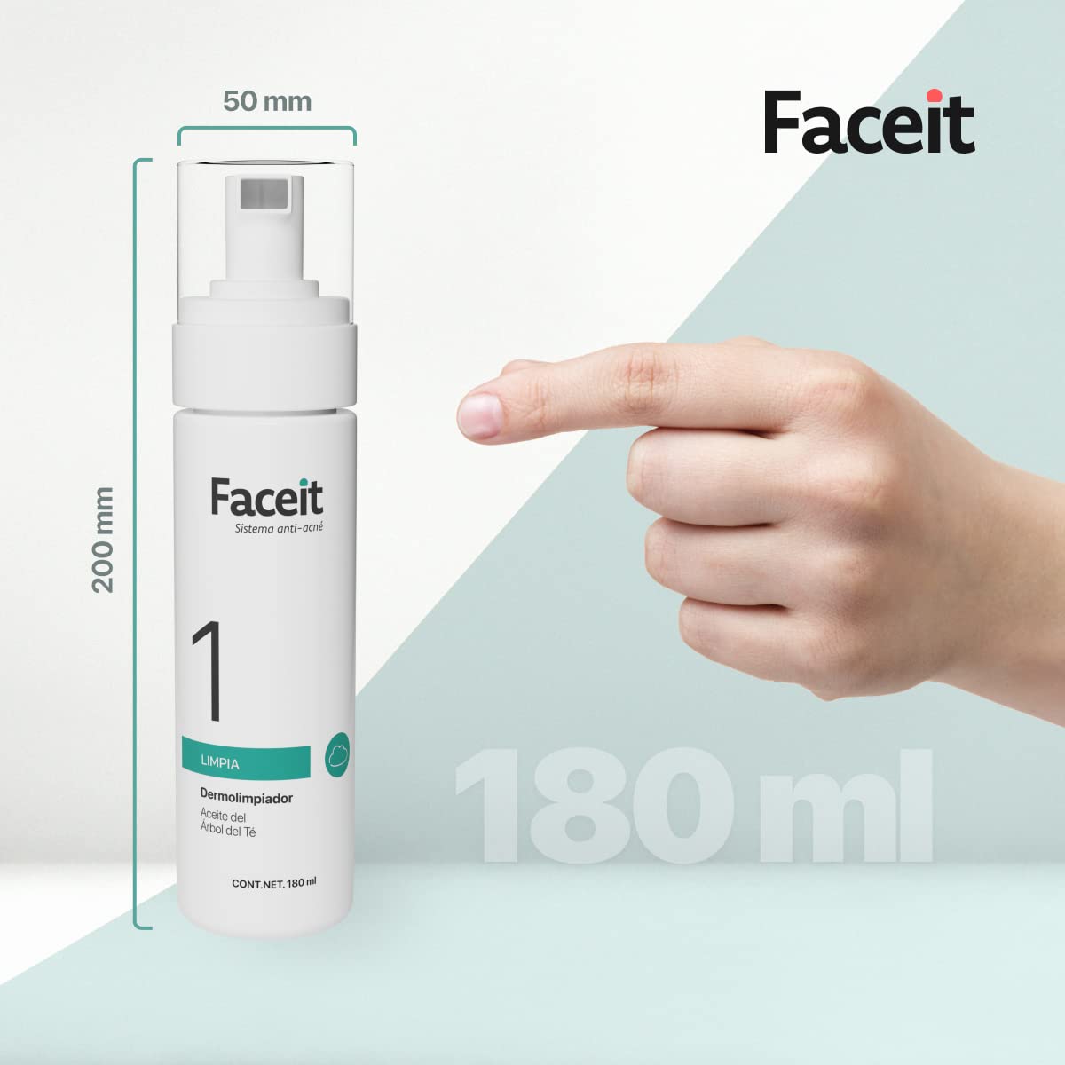 FACE.IT | Limpiador Facial en Espuma | Tratamiento Anti Acné con Aceite del Árbol de Té | Skin Care I Limpiador Facial Piel Grasa | Elimina la Grasa y Suciedad del Rostro | PASO 1 Limpia | 180 ml