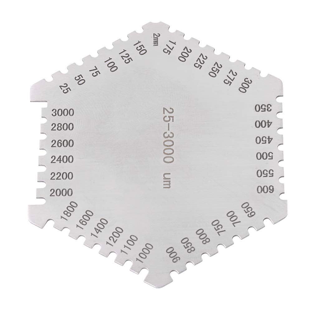 Medidor de Espesor de Película Húmeda de Acero Inoxidable Hexagonal Alta Precisión 25-3000um
