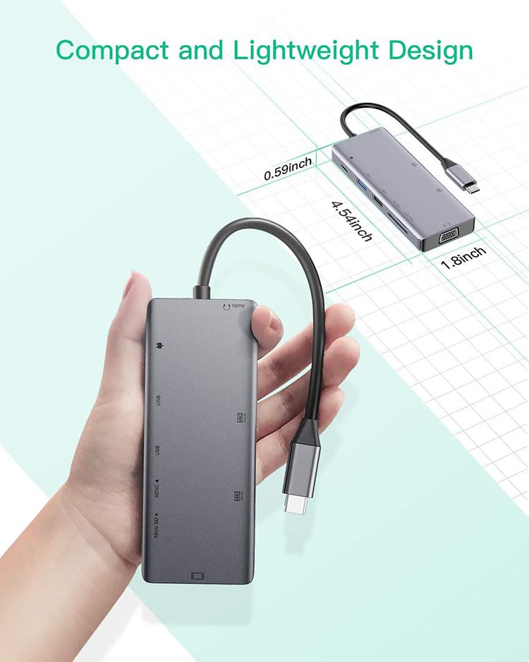 Adaptador Multiport USB C 12 en 1 NOV8Tech Gris Espacial con 4K HDMI y Power Delivery 100W para M1 MacBook Pro Air y Portátiles USB C