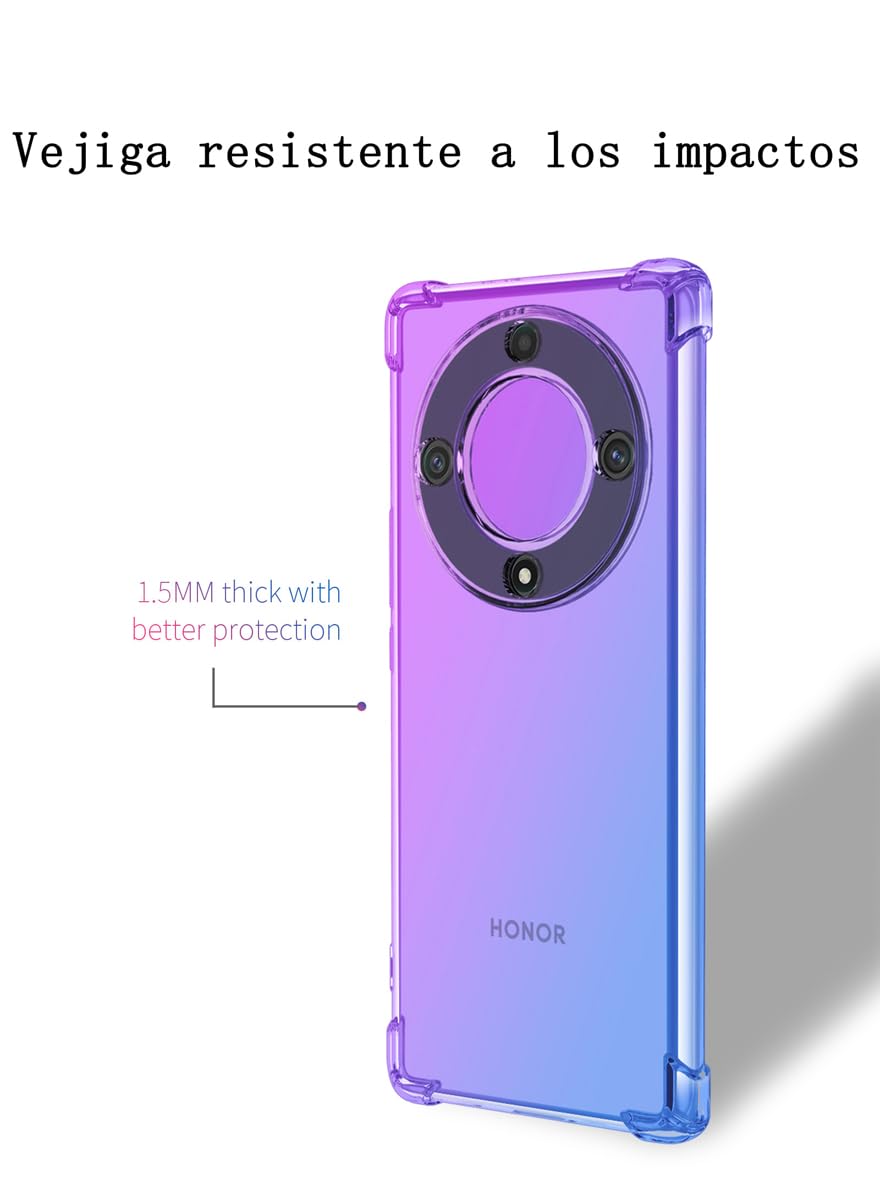 DABUNA Funda para Honor Magic 5 Lite 5G y Honor X9A Case Uso Rudo,Transparente Colores Degradados Protectora de Cámara Anticaída Carcasa Bumper(Púrpura Azul)