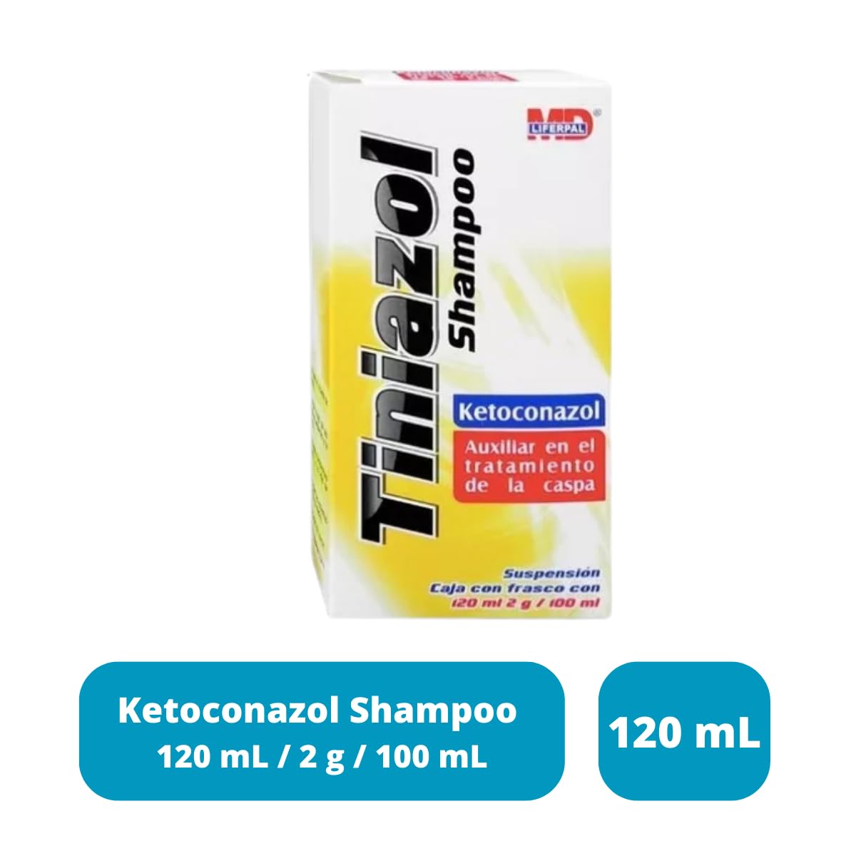 Tiniazol Ketoconazol Shampoo 2 g / 100 Botella con 120 mL Shampoo para la Caspa Seborrea Alopecia Dermatológico MD Liferpal Laboratorios Pack (3)