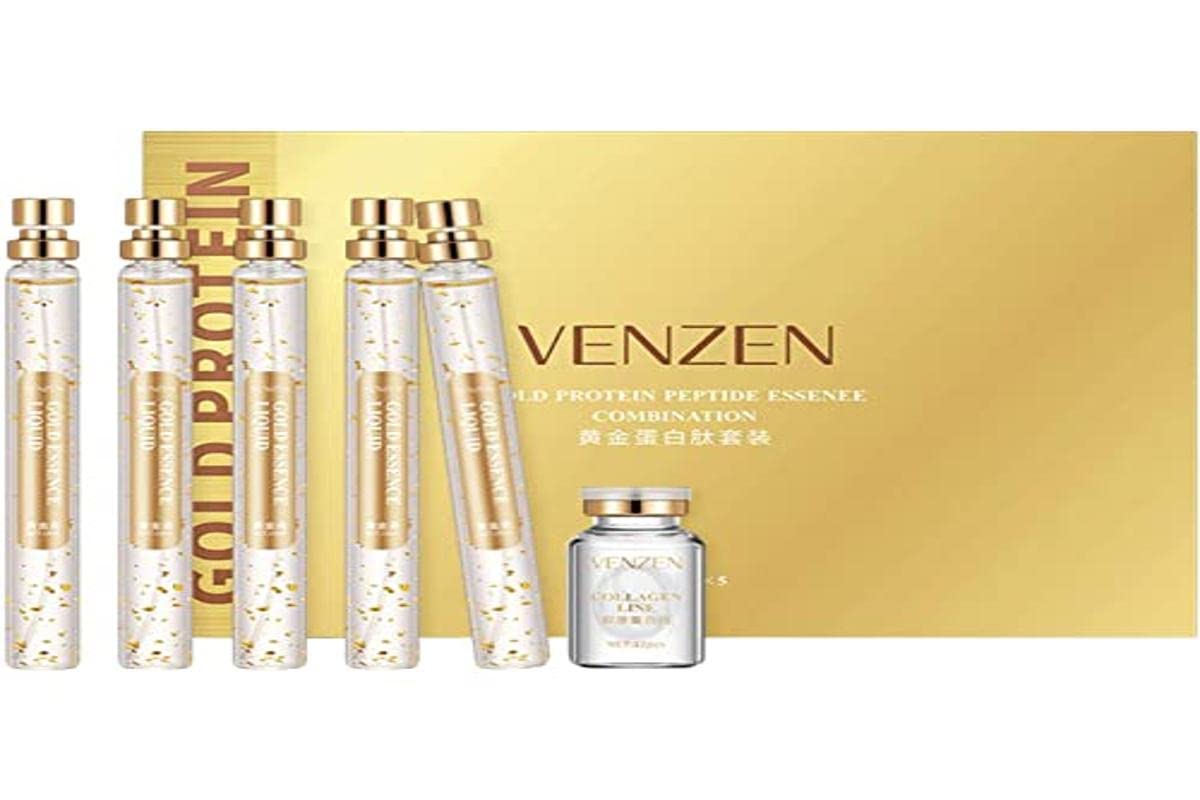 Kit de elevación de hilo de proteína, esencia reafirmante antienvejecimiento, esencia facial de oro de 24 quilates, kit de colágeno de seda absorbible, relleno facial, levantamiento de hilo de proteína, línea de fibroína de seda rellena, talla sin edad, e