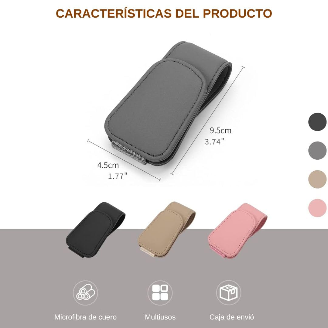 Timotech Soporte para Gafas de Sol, Soporte Magnético de Cuero para Lentes de Sol, Porta Lentes para Auto, Accesorios para Interior de Carro, Clip para Colgar Lentes para Automóvil (Negro)