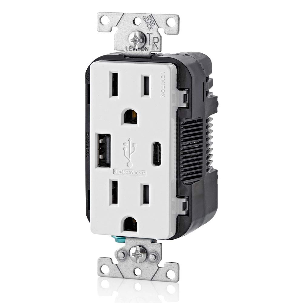 Leviton 002-T5633-00W Cargador 2 USB A-C Dúplex Tamper Resistant 15A - 125V,, pack of/paquete de 1