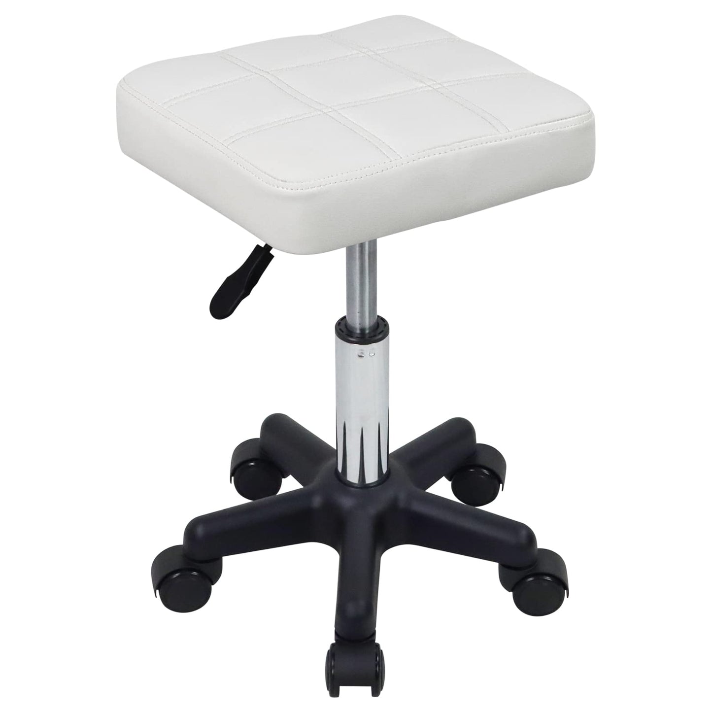 FURWOO - Taburete Giratorio Cuadrado con Ruedas, Taburete de Poliuretano con Ruedas y Altura Ajustable, para SPA, salón de Masaje, Color Blanco