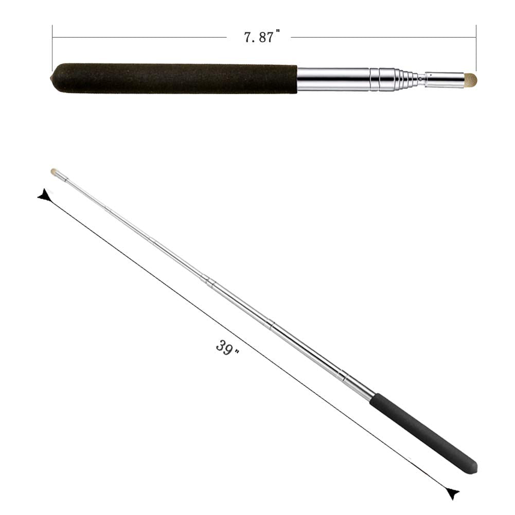 Puntero telescópico para profesores, puntero de enseñanza para aula, puntero retráctil de metal a mano, longitud extendida de 39 pulgadas, puntero de pizarrón blanca de presentación de mano (negro esmerilado)