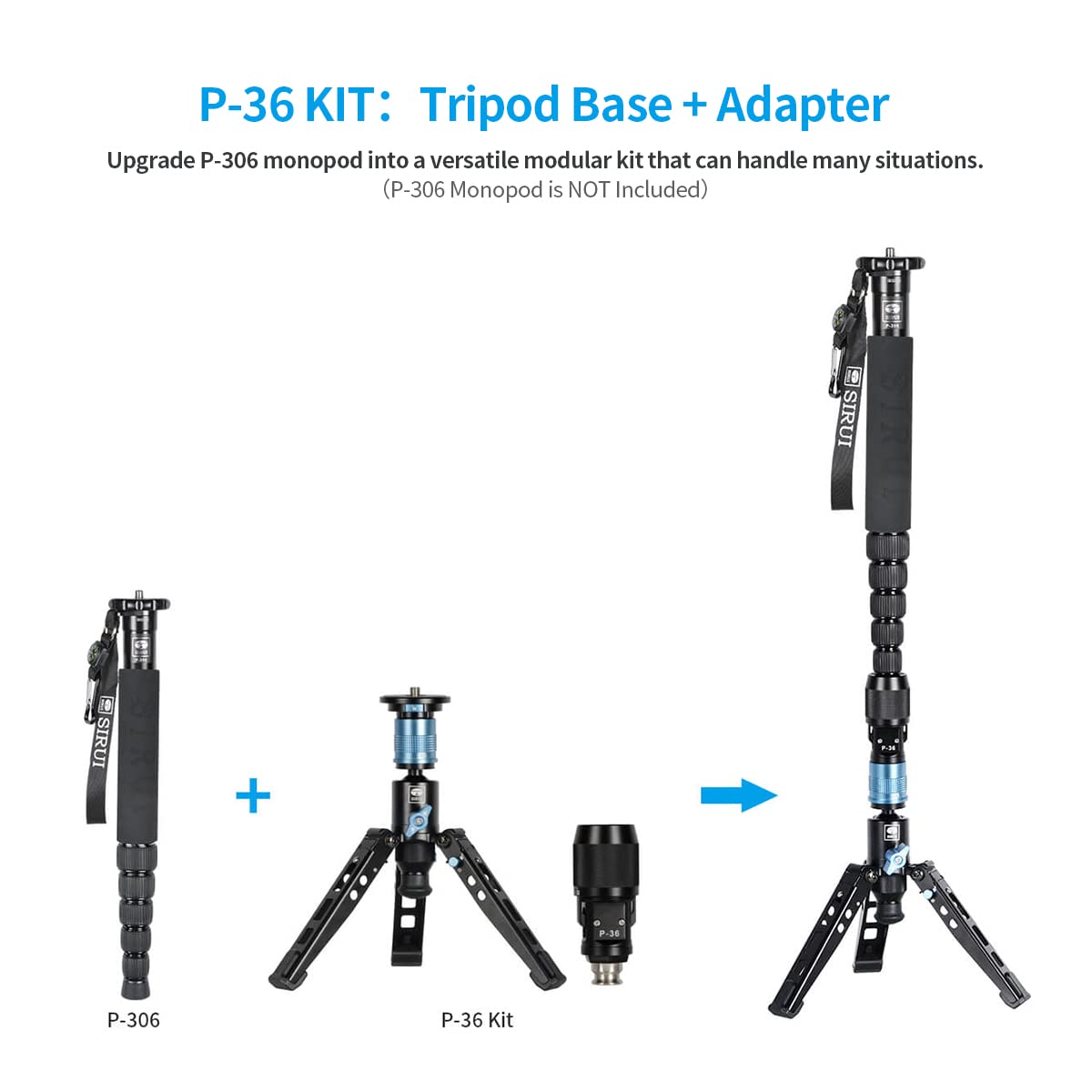 Kit de Monopod SIRUI Aluminio con Base y Adaptador de Trípode, Liberación Rápida y Pies Plegables