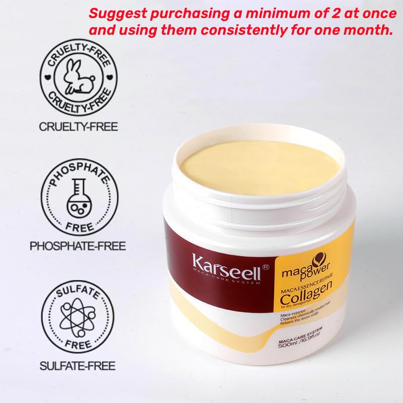 Hair Mask Karseell Collagen 16.9 OZ 500ml Deep Conditioner Coconut Oil Keratin Mask for Dry Damaged Hair Color Treated Hair Curly Hair Bleached Hair for All Hair Types