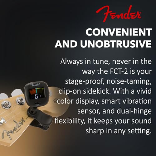 Fender FT-2 Pro Clip On Sintonizador con visualización en color para Guitarra Acústica, Guitarra eléctrica, ukelele, mandolina, violín,, Viola, Cello, mandola, de graves y Banjo
