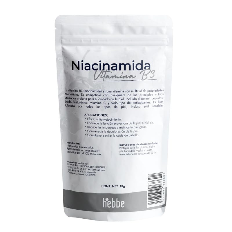Hebbe - Niacinamida Pura para Rejuvenecimiento y Cuidado de la Piel, 1000 g