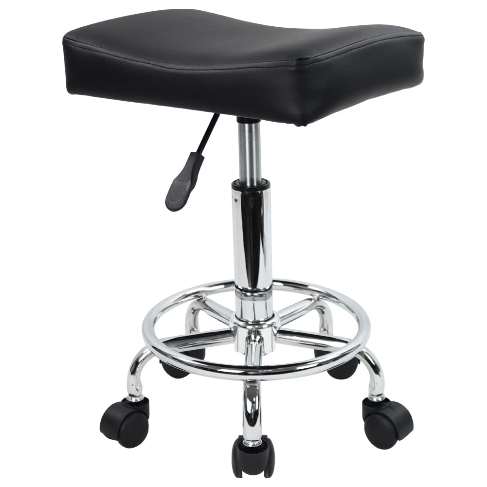 KKTONER - Taburete Cuadrado con Ruedas de Piel sintética, Altura Ajustable, Giratorio, para Masaje, SPA, salón, taburetes de Trabajo, Silla de Trabajo con Ruedas