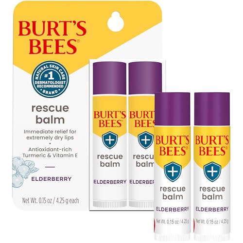 Burt's Bees 100% Natural Origin Rescue Lip Balm with Beeswax and Antioxidant-Rich Elderberry, 2 Tube in Blister Box, Package May Vary, Purple, 0.15 Oz