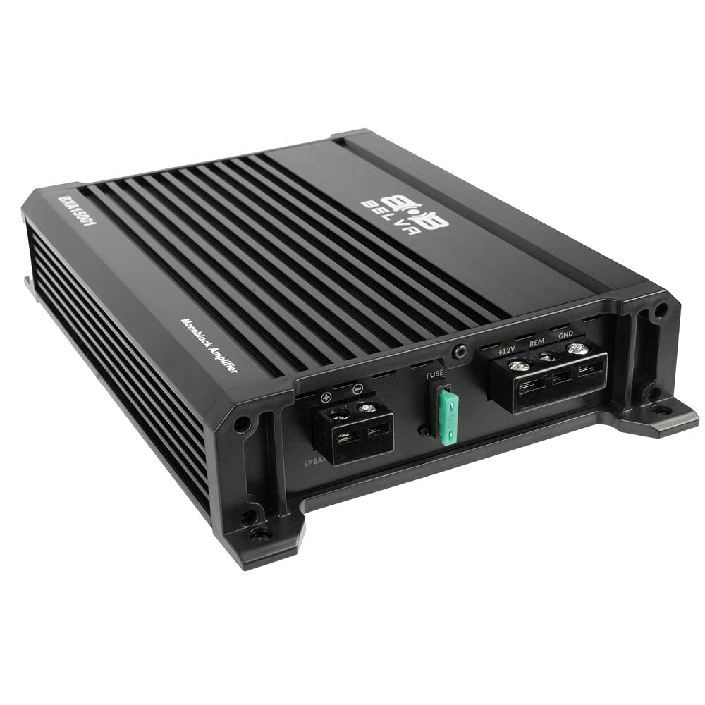 Belva BXA15001 1500W Peak BX-Series 2 ohmios estable clase A/B monobloque amplificador de audio para automóvil con control remoto de nivel de subwoofer