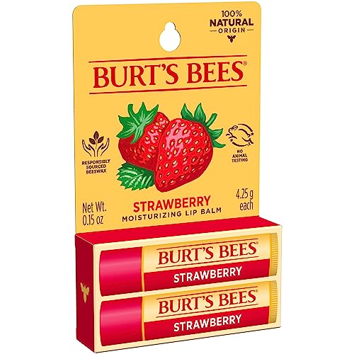 Burt's Bees 100% Natural Moisturizing Lip Balm, Strawberry with Beeswax & Fruit Extracts - 2 Tubes