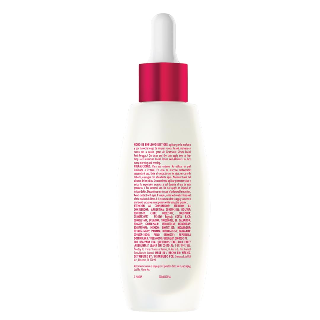 CICATRICURE - Sérum Facial Anti-arrugas. Con biotecnología molecular tensa, tonifica, rellena y disminuye arrugas en 2 semanas. Para todo tipo de piel. Presentación con 30ml