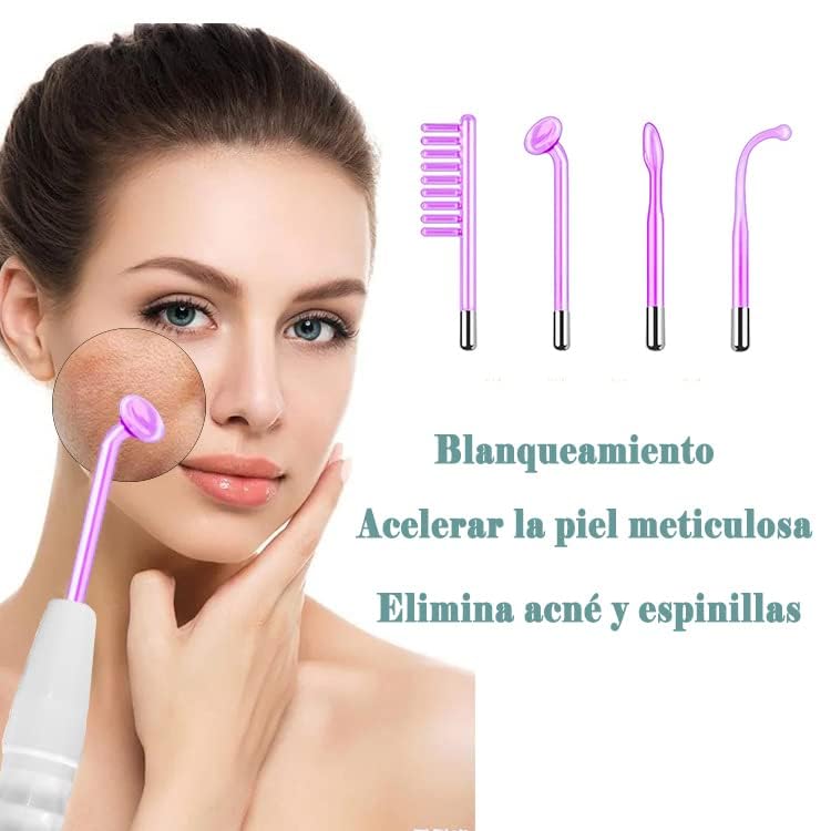 Alta Frecuencia Facial,Radiofrecuencia Facial Corporal de Portátil Con 4 Varitas de Neón Diferentes,Estiramiento de la Piel,Antienvejecimiento,Reducción de Arrugas/Ojeras/Imperfecciones (Luz Violeta)