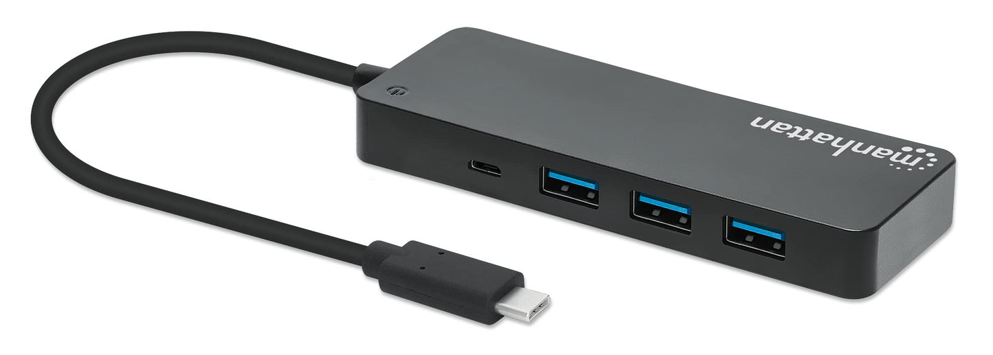 Manhattan 168410 Hub USB-C con 7 Puertos USB-A 3.2, Transferencia Rápida de 5 Gbps, Alimentación por Bus, Transferencia de Datos a 5 Gbps, Diseño Compacto, Negro