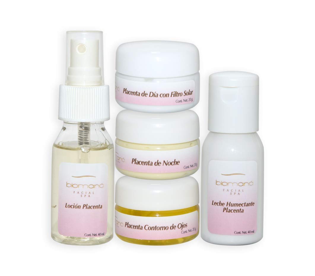 Biomaná Kit de viaje Placenta (crema día, crema noche, gel ojos, loción tonificante y desmaquillante)