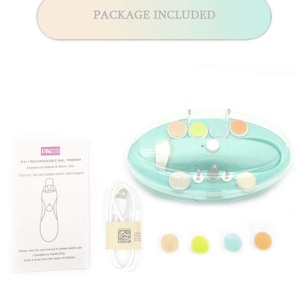 Fansidi - Lima de uñas de bebé recargable para recién nacido o bebé recién nacido uñas y uñas de los pies - Accesorio para niñas y niños - almohadillas para orejas de repuesto adicionales incluidas (azul)