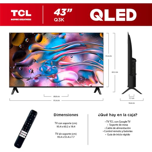 TCL Smart TV Pantalla 43" 43Q3K Android TV FHD QLED Google Cast | Alexa | 2K HDR10| NITS 300 | Panel 60 Hz | Dolby Digital +