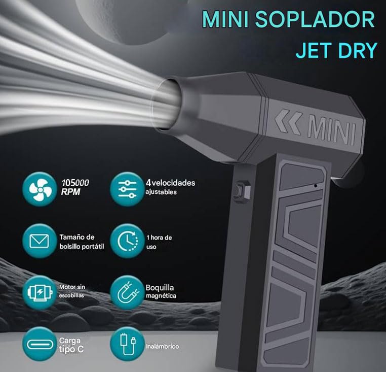 Plumero de aire comprimido,que cuenta con un ventilador turbo de 105.000 RPM y 3 velocidades ajustables,kit de limpieza de para computadora principal, teclado,sofá,ventana,automóvil,opción de regalo