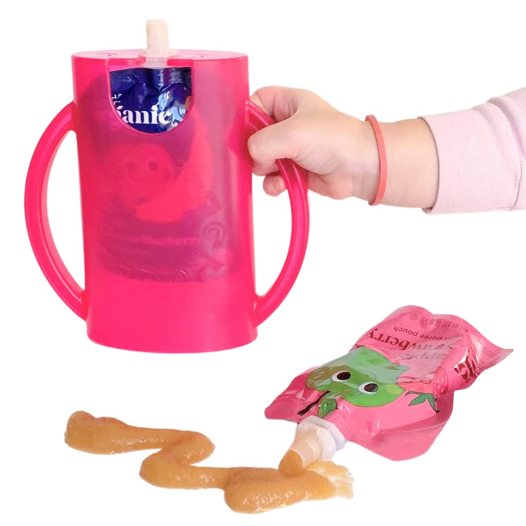 Soporte giratorio a prueba de apretar para niños pequeños, bebés, niños, sin ensuciar, sin apretar, caja de jugo para bebidas y aperitivos con asas de fácil agarre y tapa
