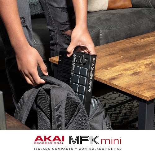 AKAI Professional MPK Mini MK3 - Teclado controlador MIDI USB de 25 teclas con 8 drum pads, 8 perillas y software de producción musical, negro