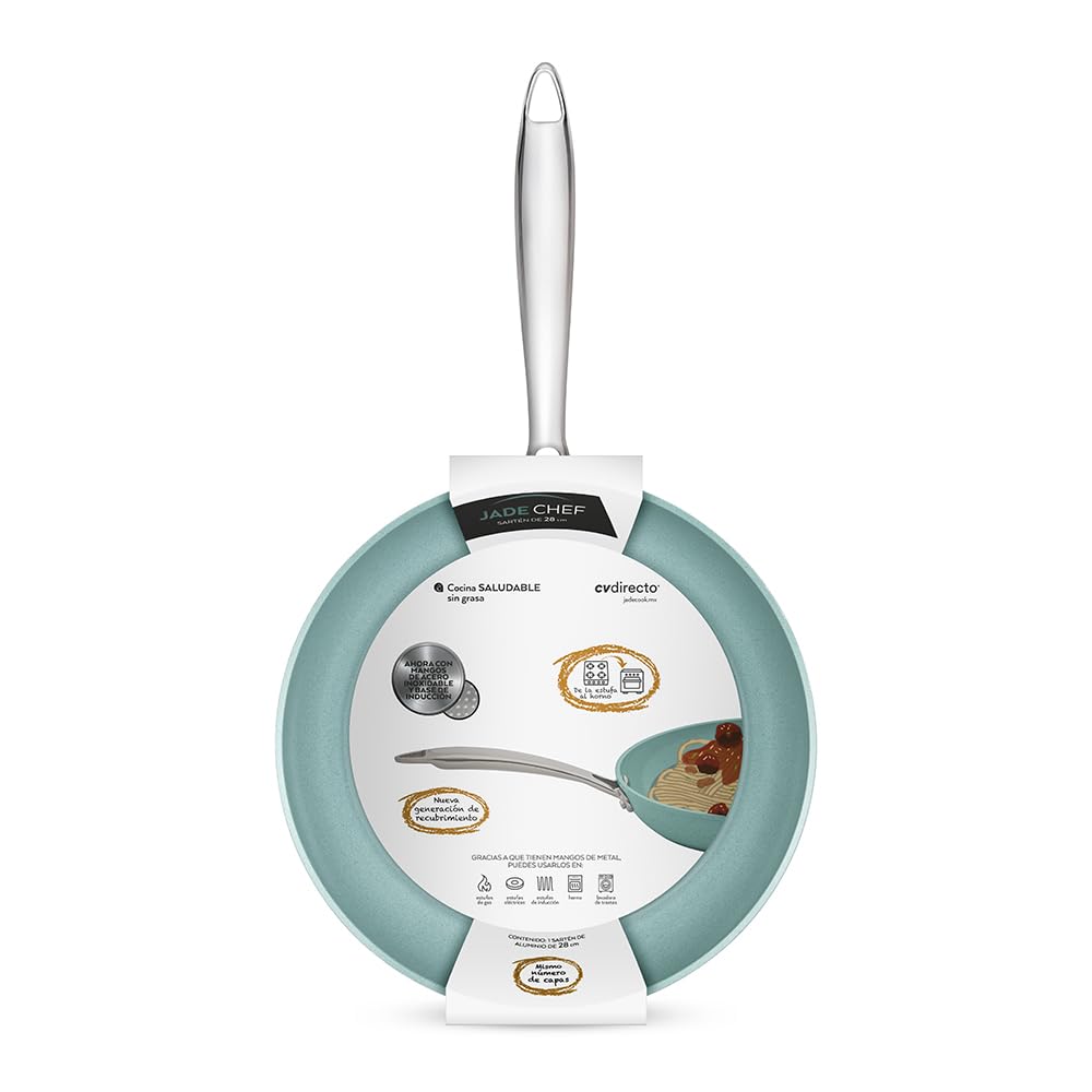 JADECOOK Juego de 3 Sartenes 20 24 y 28 cm con 6 Capas Recubrimiento Antiadherente y Polvo de Jade Libre Toxicos compatible con Induccion